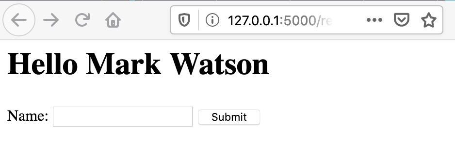 Flask web app using a Jinja2 Template after entering my name and submitting the HTML input form