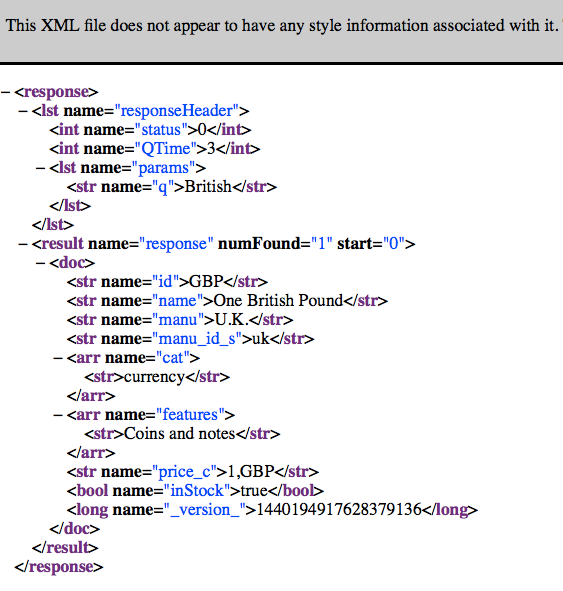 Solr Search Results as XML Data