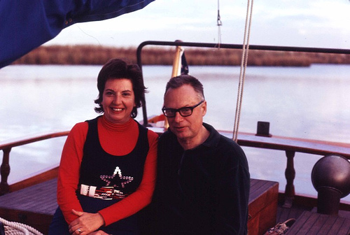 picture of Mom and Dad on their 44 foot ketch Corina